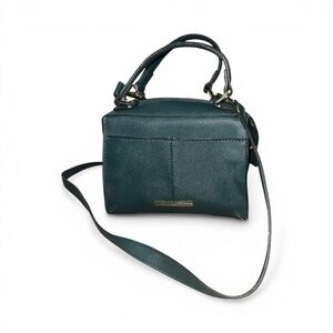 Compact Green Leather Crossbody Bag with Top Handles